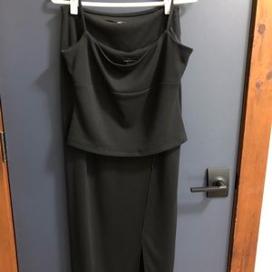 Moda International, Spaghetti strap top & full length side split skirt.